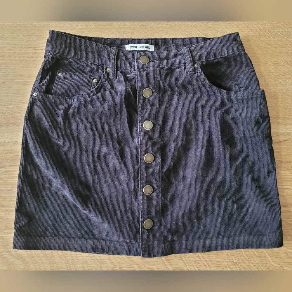 🖤 Billabong Black Corduroy Cotton Button-Front Skirt – NEW - Size 28